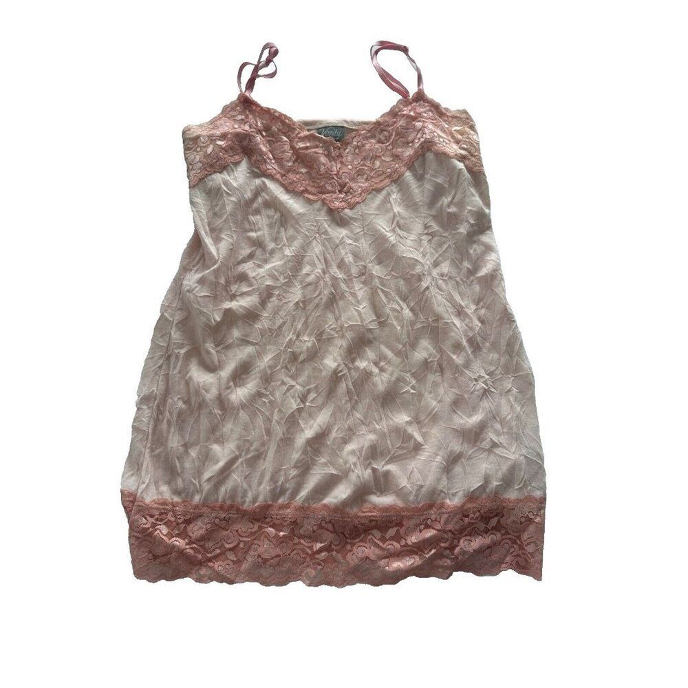 Vanity Women's Y2K Babydoll Tank Top Size LG Pink Lace Fairy Whimsigoth
